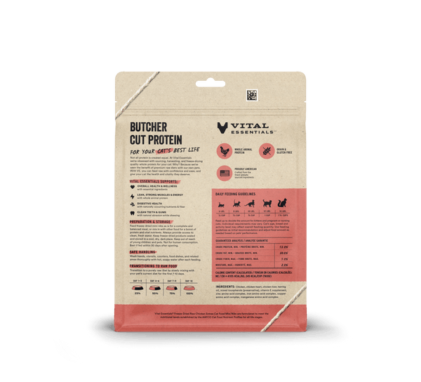 Vital Essentials Freeze Dried Raw Chicken Entree Cat Food Mini Nibs, 8oz