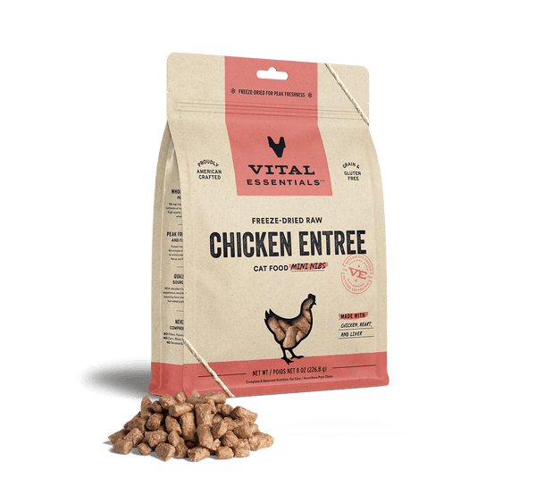 Vital Essentials Freeze Dried Raw Chicken Entree Cat Food Mini Nibs, 8oz