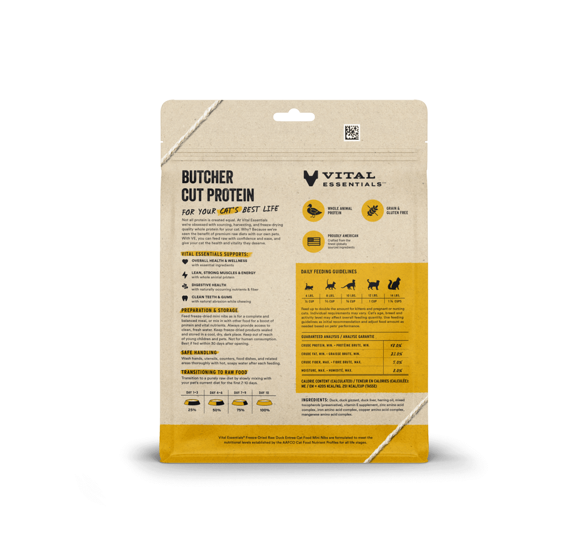 Vital Essentials Freeze Dried Duck Entree Cat Food Mini Nibs, 8oz