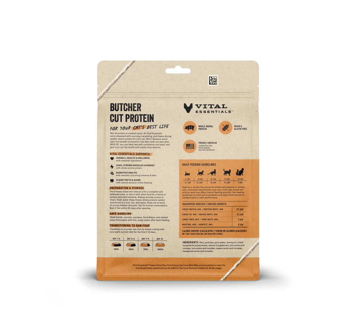 Vital Essentials Freeze Dried Pork Entree Cat Food Mini Nibs, 8oz