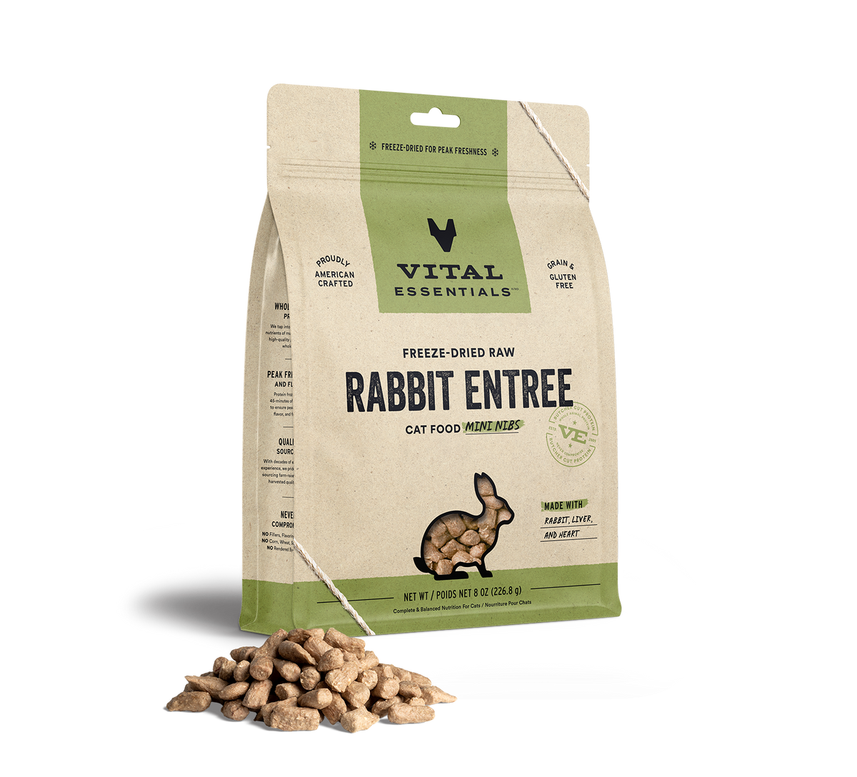 Vital Essentials Freeze Dried Rabbit Entree Cat Food Mini Nibs, 8oz