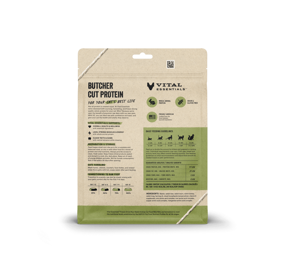 Vital Essentials Freeze Dried Rabbit Entree Cat Food Mini Nibs, 8oz