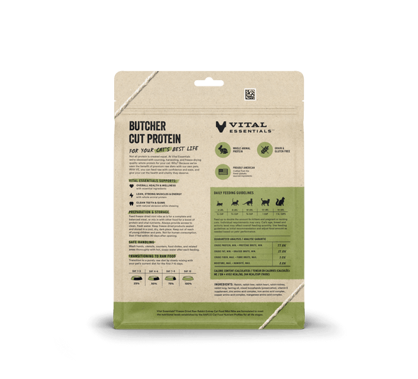 Vital Essentials Freeze Dried Rabbit Entree Cat Food Mini Nibs, 8oz