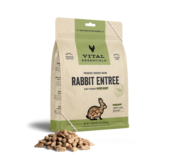 Vital Essentials Freeze Dried Rabbit Entree Cat Food Mini Nibs, 8oz