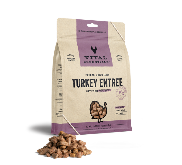 Vital Essentials Freeze Dried Turkey Entree Cat Food Mini Nibs, 8oz