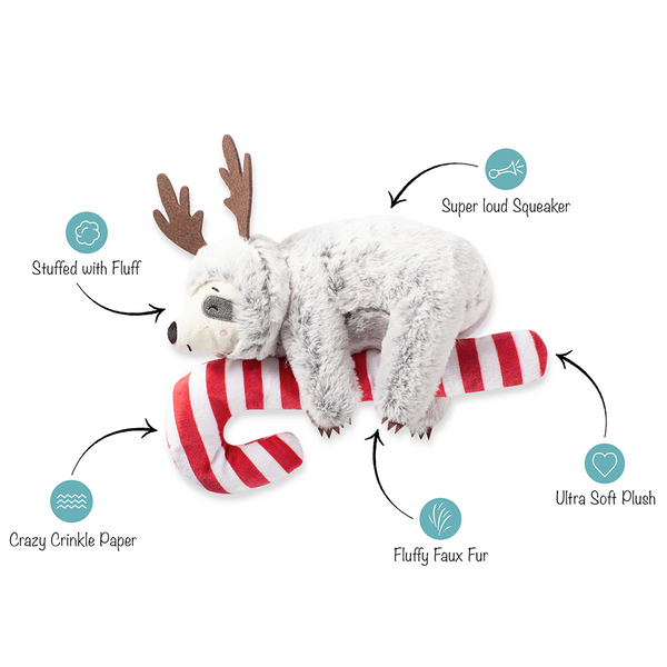 Fringe Studio Dog Squeaker Toy - Sloth O A Candy Cane